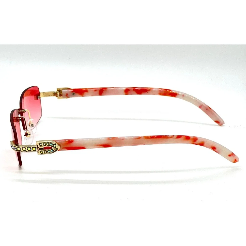 Rhinestone Rimless Sunglasses Red Lens Fashion Shades Small Diamond Hip Hop‎ New